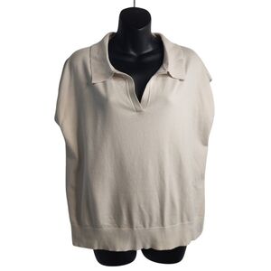 DKNY Women's Beige Modern Fit Sleeveless Collared Sweater Vest Size L/G